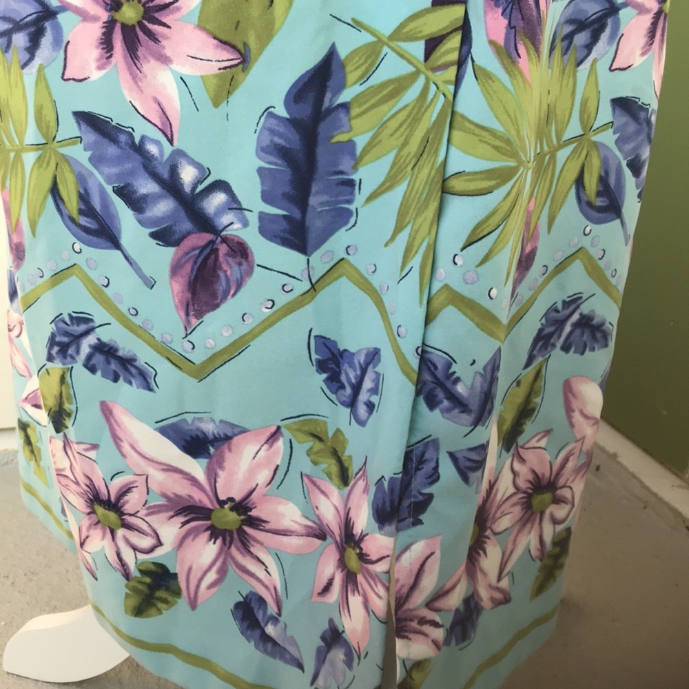 Vintage 80s 90s Tropical Pink and Blue Floral Midi Dress - Picture 6 of 6